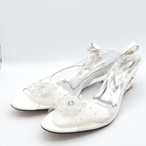 Tinstree acrylic flower embellished open toe wedges women's size 11